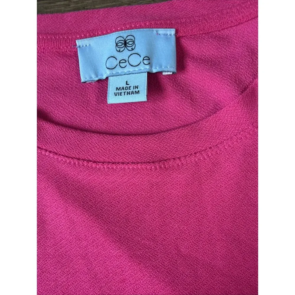 NWT CeCe Pink Dress L Ruffle Puff Sleeve Shift Barbiecore Dopamine Msrp 89.00